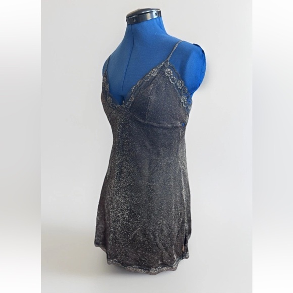 Vintage Victorias Secret Sparkly Glitter Black Gold Bratz Mini Slip Dress size M - Picture 4 of 7